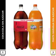 COCA COLA - Pack Coca Cola Sin Azúcar 3 Lt + Fanta Sin Azúcar 3 Lt