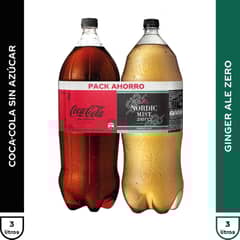 COCA COLA - Pack Coca Cola Sin Azúcar 3 Lt + Ginger Ale Zero 3 Lt