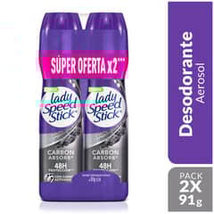 LADY SPEED STICK - Pack Desodorantes en Spray Carbon Absorb 2 x 91g